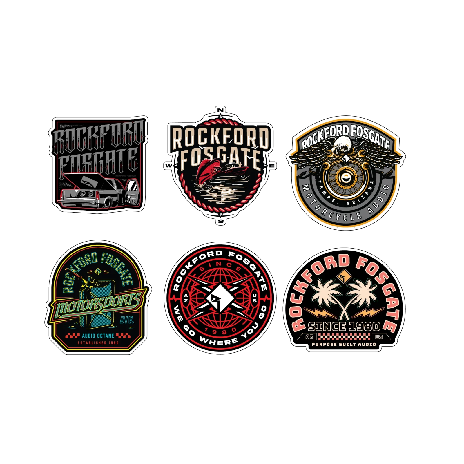 Rockford Fosgate Sticker Pack w/ Assorted Sizes (6 Pack) 1