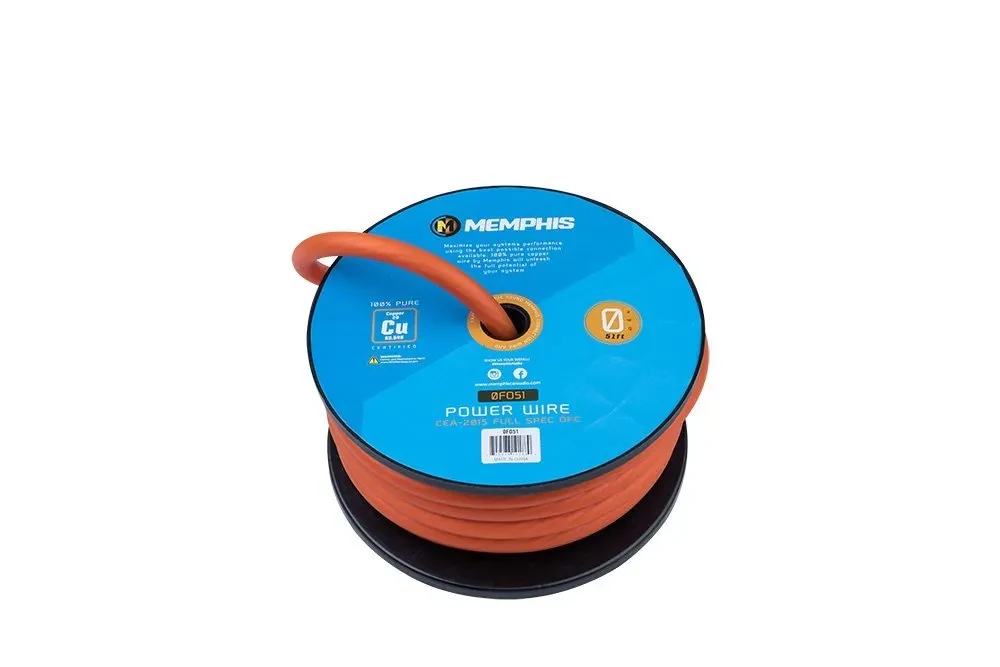 Memphis Audio 1/0 AWG Orange OFC Power Wire, 51-ft Spool 2