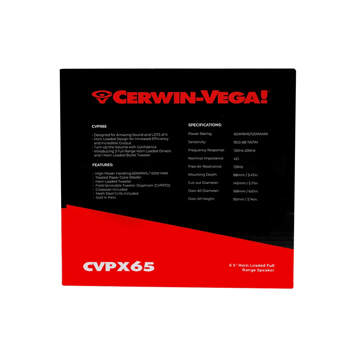 Cerwin Vega CVPX65 CVPX Series 6.5" 2-Way Full Range Speaker w/Horn Tweeter 6