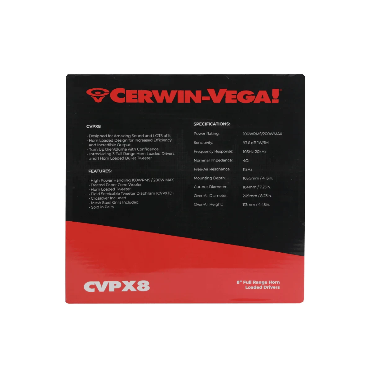 Cerwin Vega CVPX8 CVPX Series 8" 2-Way Full Range Speaker w/Horn Tweeter 6